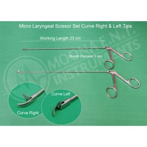 ENT Micro Laryngeal Scissor Forceps Set of 2 Pcs, Curved Tips Right & Left
