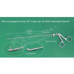 ENT Micro Laryngeal Scissor Forceps 45° Angled Up Tip, With Cleaning Insert