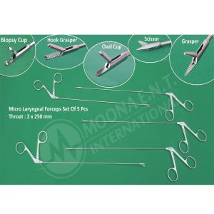 ENT Micro Laryngeal Forceps, 5 Pieces 250 mm X 2 mm ENT Throat Instruments