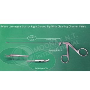 ENT Micro Laryngeal Scissor Forceps, Right Curved Tip With Cleaning Insert
