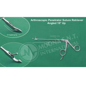Arthroscopic Penetrator Suture Retriever Forceps, 13cm Lenght & 15° Up Angle Tip