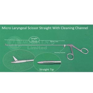 Straight Micro Laryngeal Scissor With Cleanning Channel