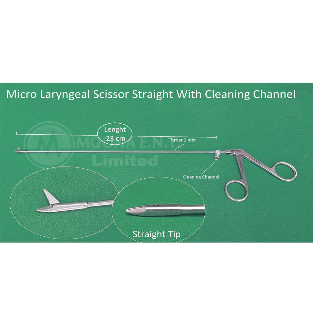 Straight Micro Laryngeal Scissor With Cleanning Channel