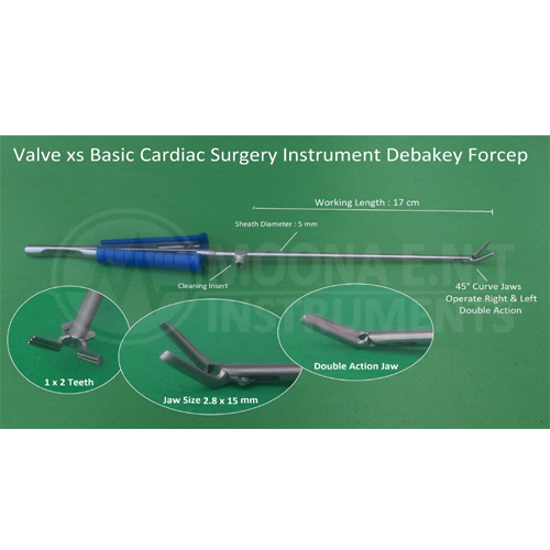Valve Xs Cardiac surgery Debakey Forcep 45° Curved Jaw Double Action