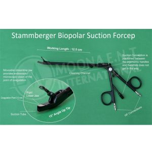 STAMMBERGER Bipolar Suction Forceps, 12.5cm Length, 15° Up Tip With Cord 3 meter