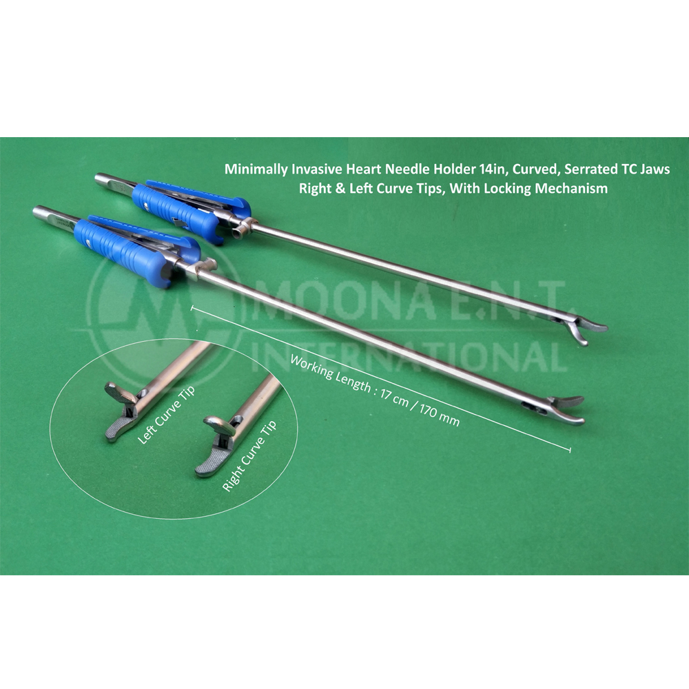 Surgical Needle Holder for Minimally Invasive Cardiac Surgery, Curve R/L Tips