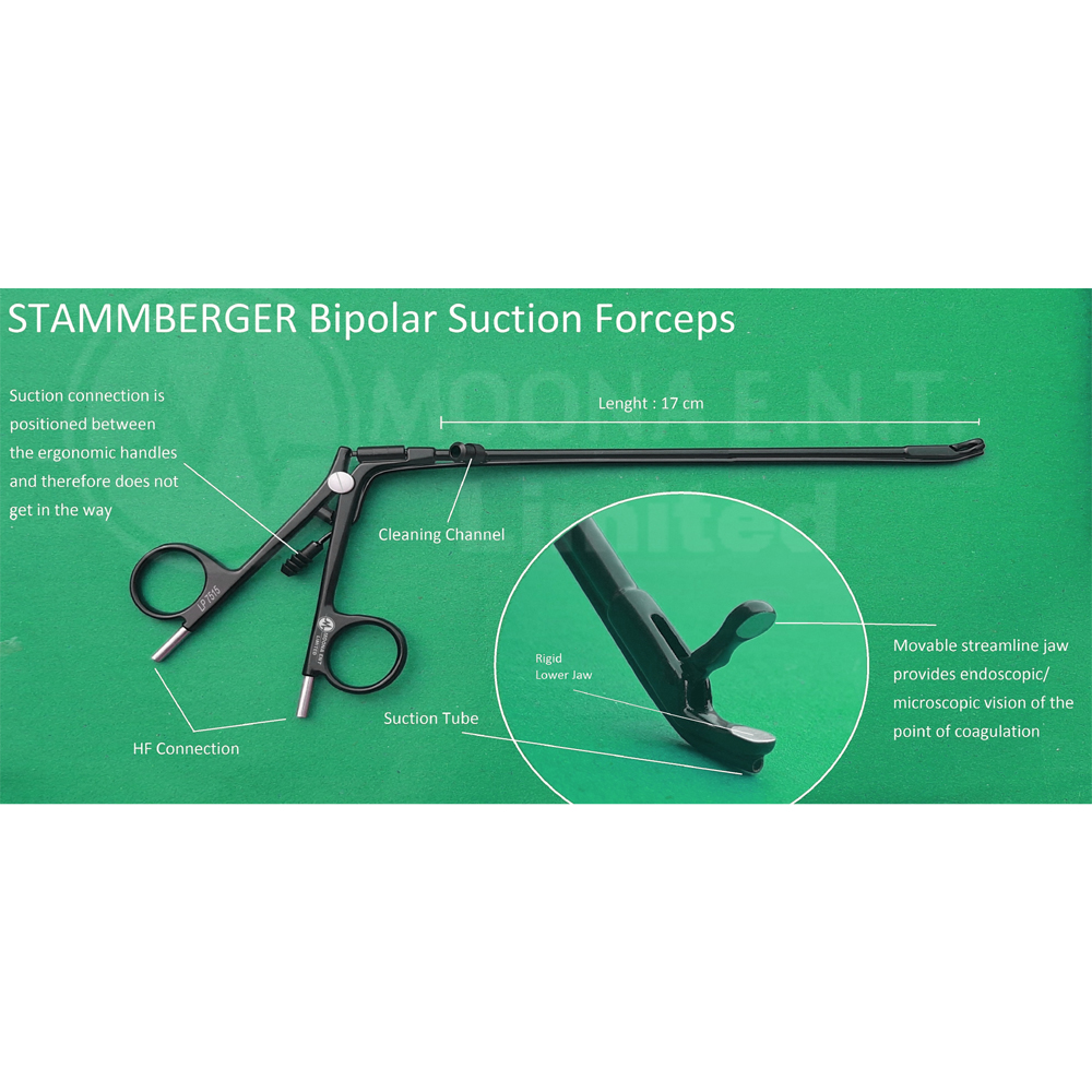 Stammberger Biopolar Suction Forcep, Length 17cm & 15° Up Tip