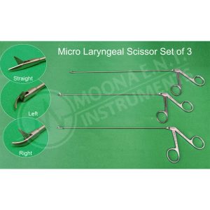 Micro Laryngeal Scissor Forceps Set of 3 Pcs Straight Right Left Curved Tips